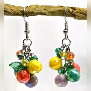 Colorful Fruit-inspired Glass Beaded Cluster Earrings
